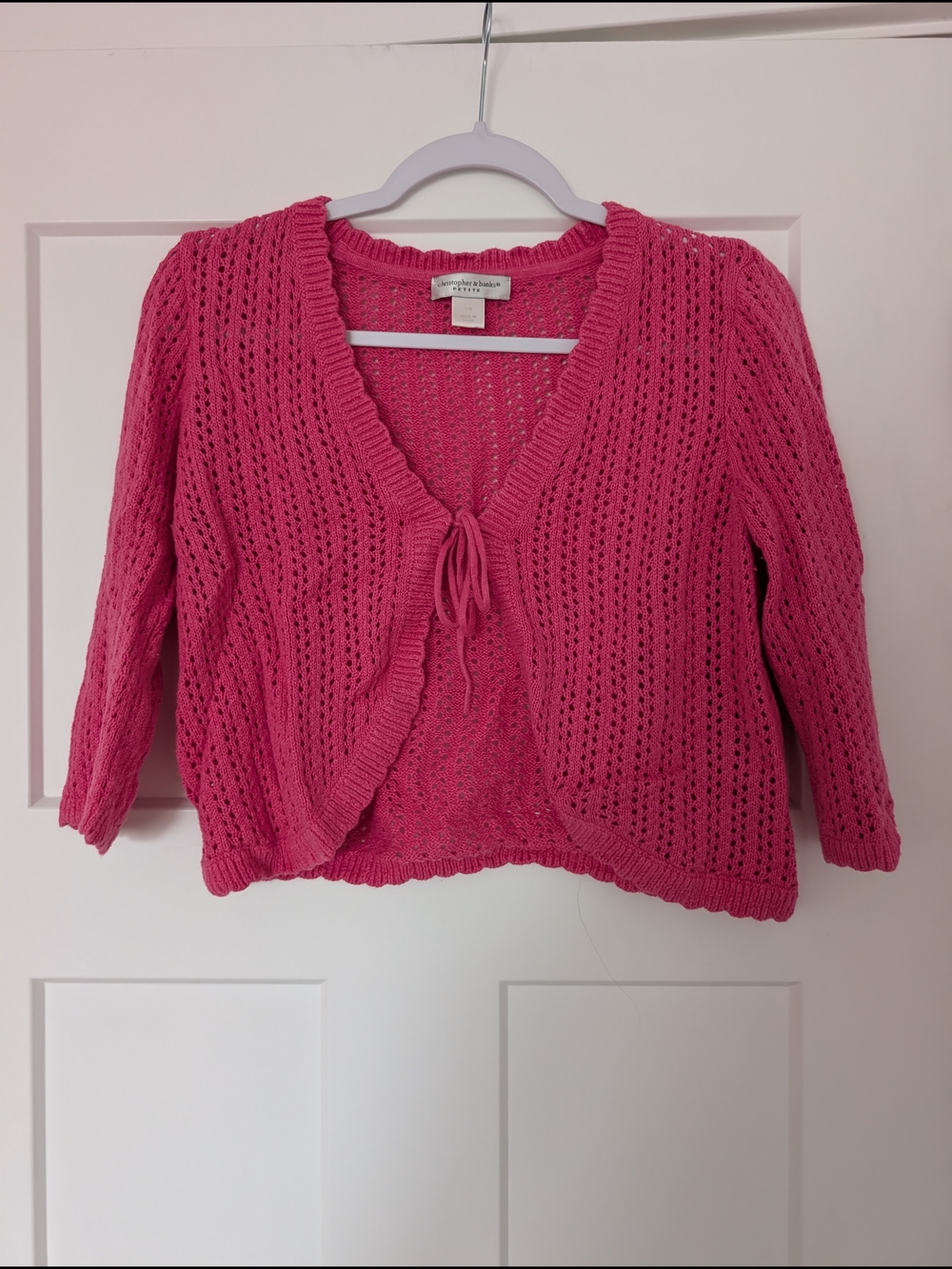 croft & barrow Pink Open-Knit Tie-Front Sweater Cardigan Size Small